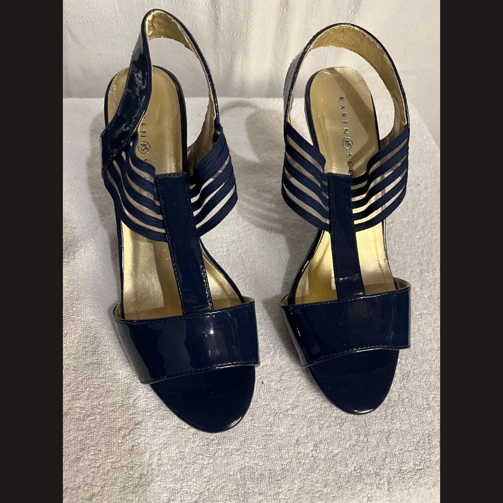 Karen Scott Women's kitten heel sling back‎ strappy shoe navy size 8.5
